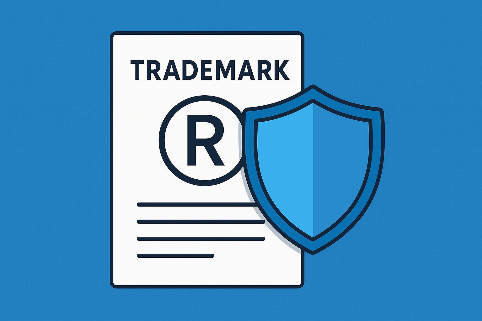 make an image showing Vector graphic of a digital shield protecting a stylized trademark application. safe for adsense approval image please